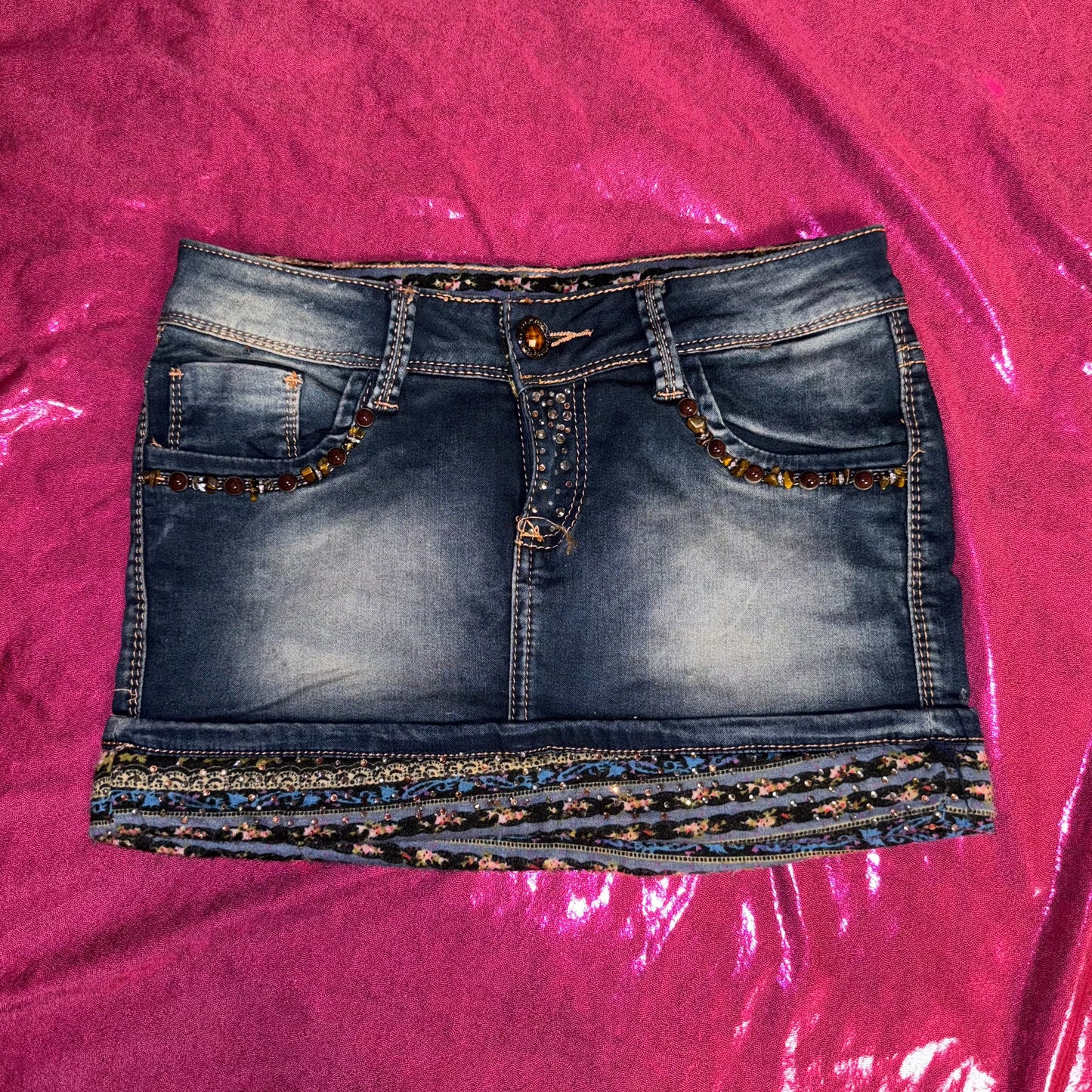 EMBELLISHED DENIM SKIRT- XS