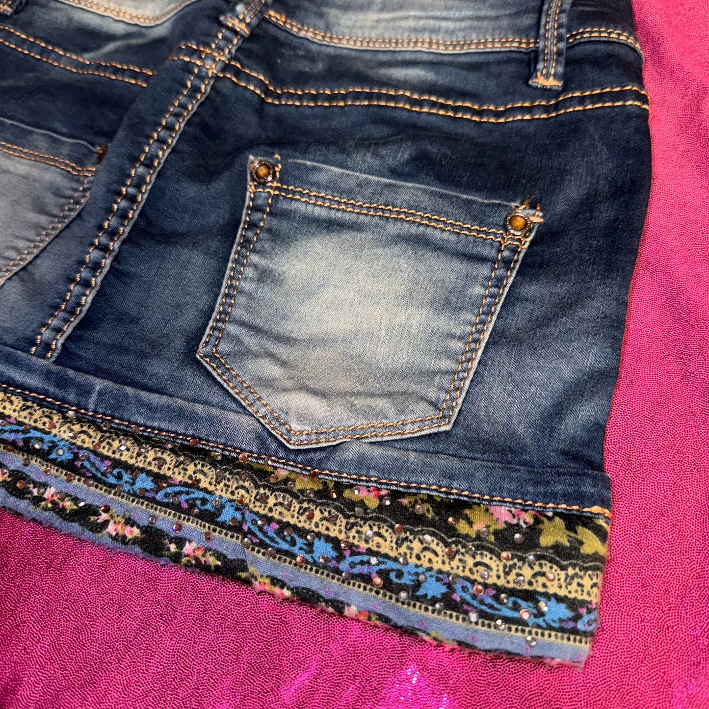 EMBELLISHED DENIM SKIRT- XS